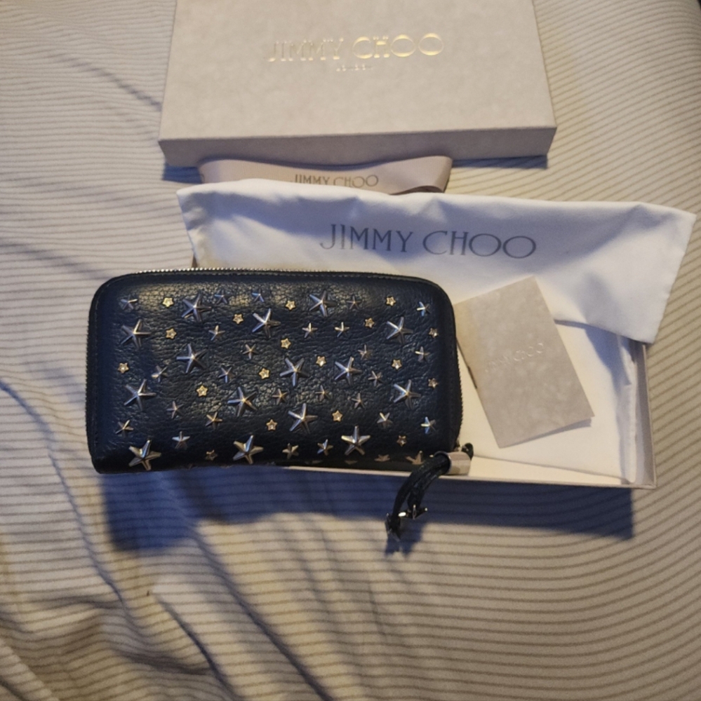 Jimmy Choo Navy Star Studded Long Wallet